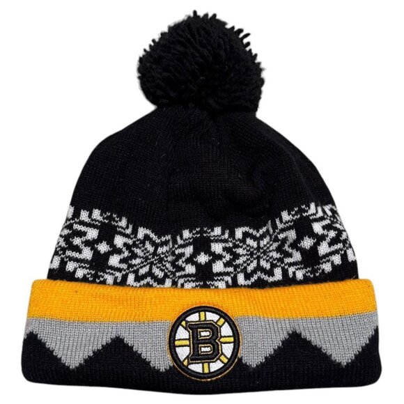 NHL Adidas Boston Bruins 100% Acrylic Knit‎ Pom Beanie Hat OSFA - Picture 1 of 4